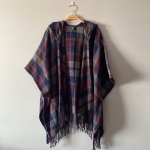 Burgundy and Navy Hooded Shawl